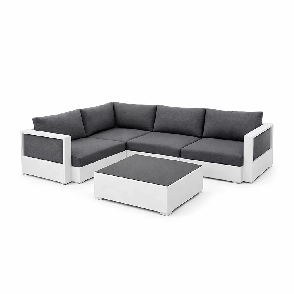 Set di divano angolare modulare in plastica e poliestere bianco e grigio-ZENVIBESZZZ