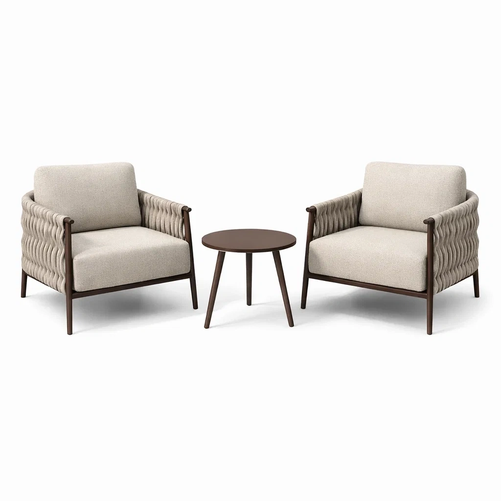 Set relax da giardino con due poltrone in tessuto e tavolino rotondo-ZENVIBESZZZ