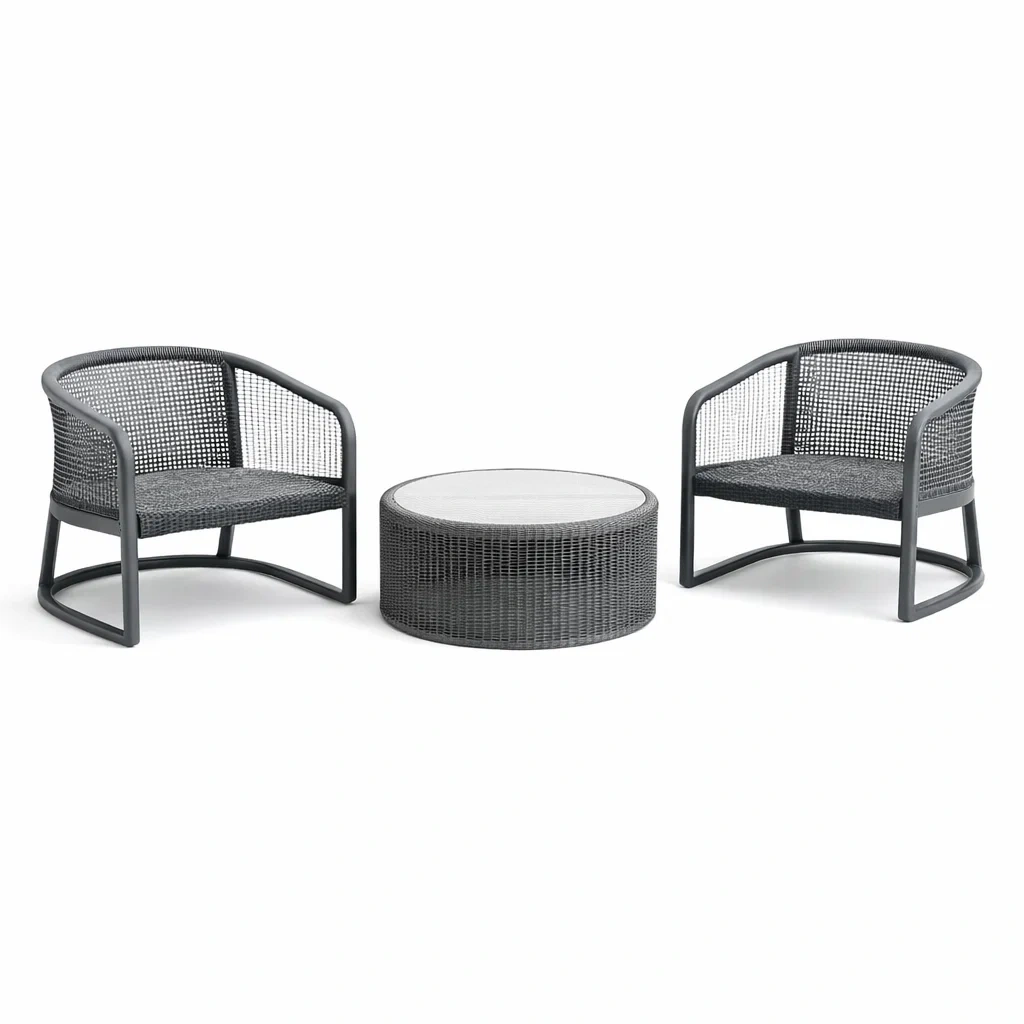 Set relax con due poltrone in rattan e tavolino in vetro temperato-ZENVIBESZZZ