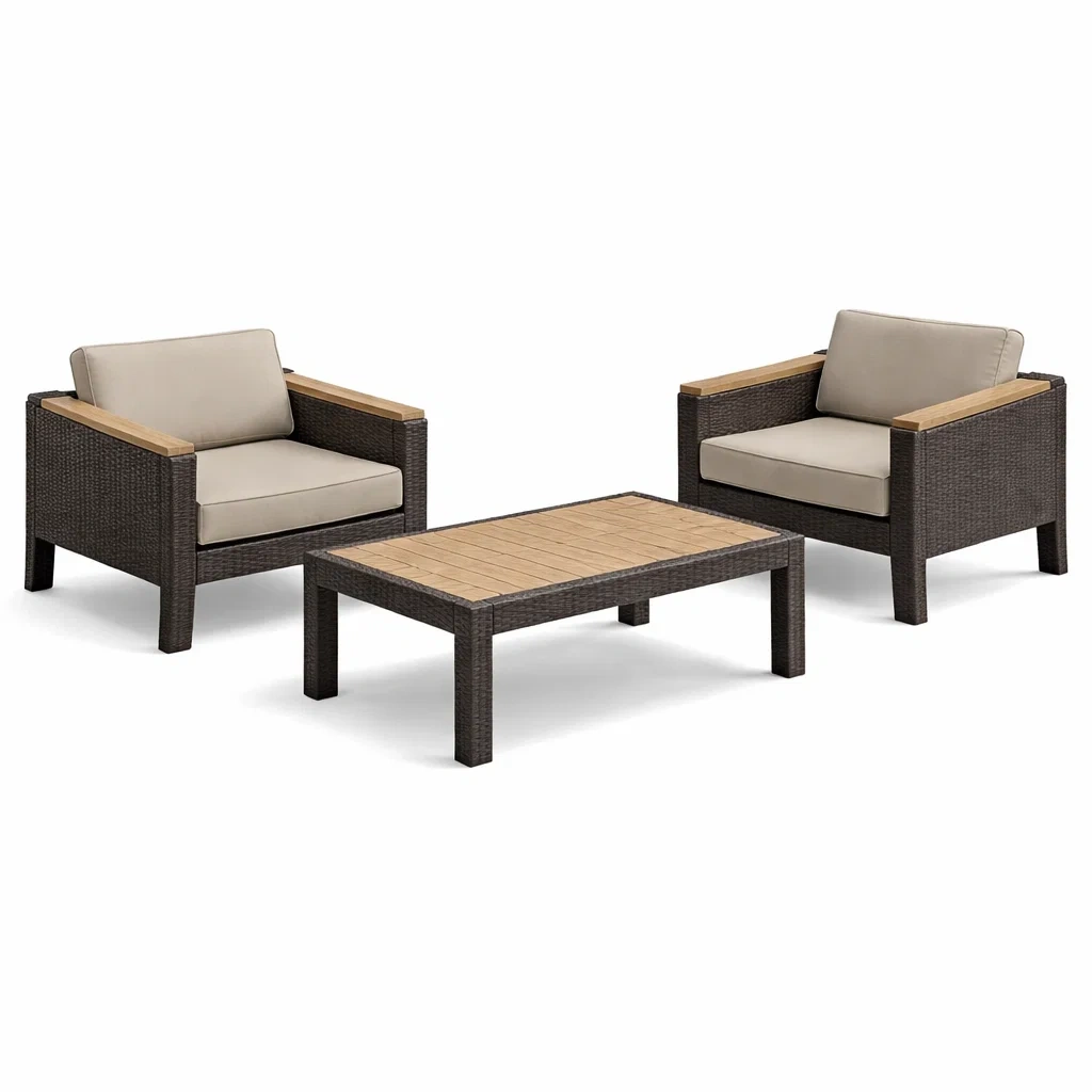 Set relax da giardino in metallo e rattan sintetico con cuscini beige-ZENVIBESZZZ