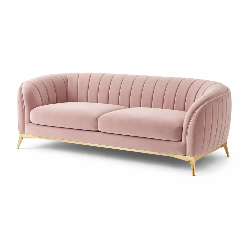 Divano a tre posti in velluto con struttura in metallo-ZENGLOWZZ