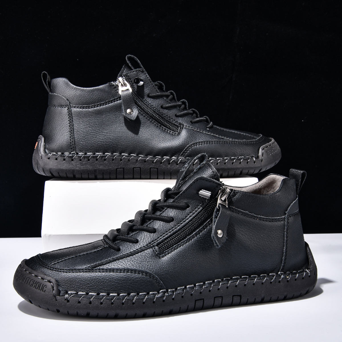 (⏰LAST DAY-70% OFF🛒)Men’s Outdoor Casual Leather Boots – First Layer Cowhide, Wide Toe, Arch Support, Zipper & Slip-On, Comfortable for Walking & Driving