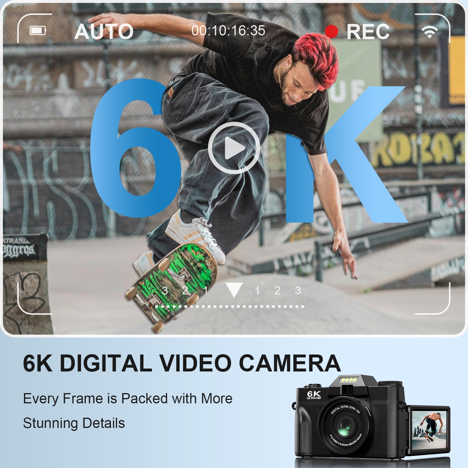 Digital Cameras for Photography and Vlogging, 6K 64MP Flip Screen, Dual Lens, Microphone for Video, 64GB TF Card, Compact Photo WiFi Camera for YouTube Kit Travel, Beginners (Black)