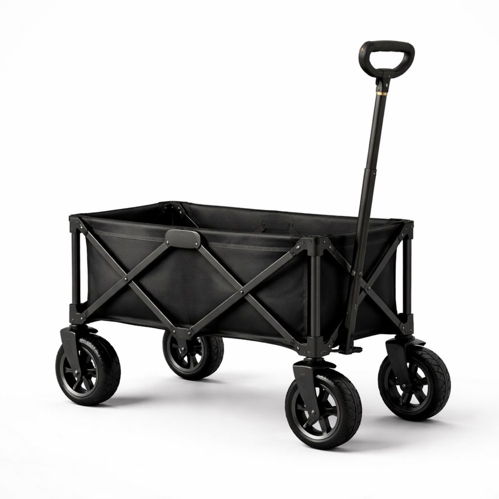Folding Utility Wagon Polyester Fabric Steel Frame Black