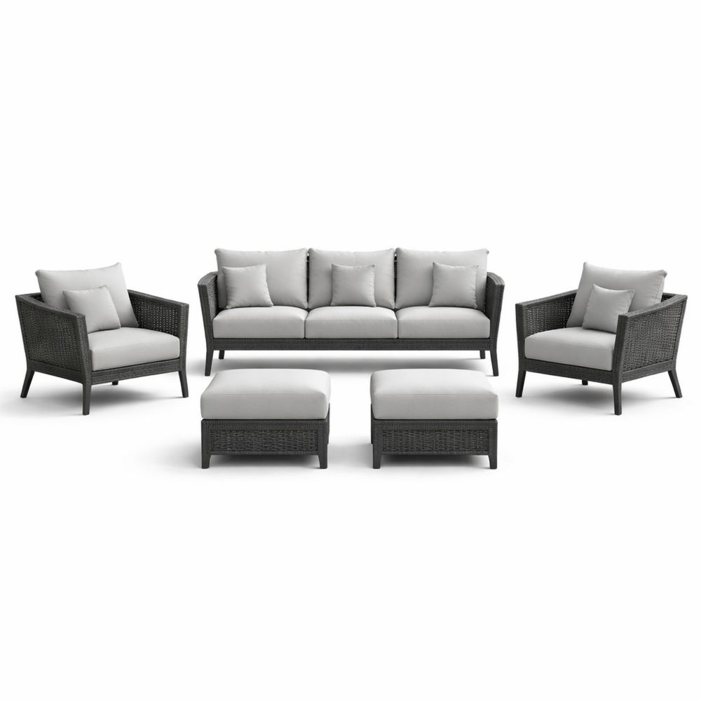 Outdoor Sofa Set with PE Wicker Frame and Gray Cushions