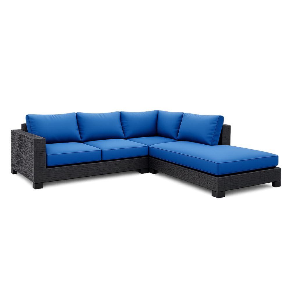 Rattan Corner Sectional Sofa with Cushions in Blue