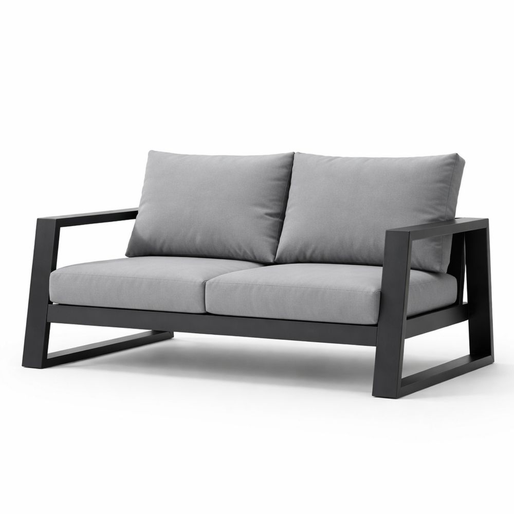 Outdoor Loveseat with Aluminum Frame and Polyester Cushions Gray