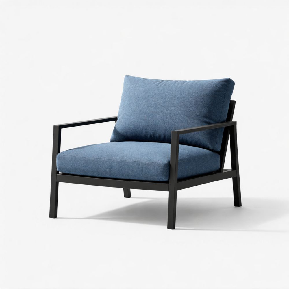 Blue aluminum frame armchair with polyester cushions