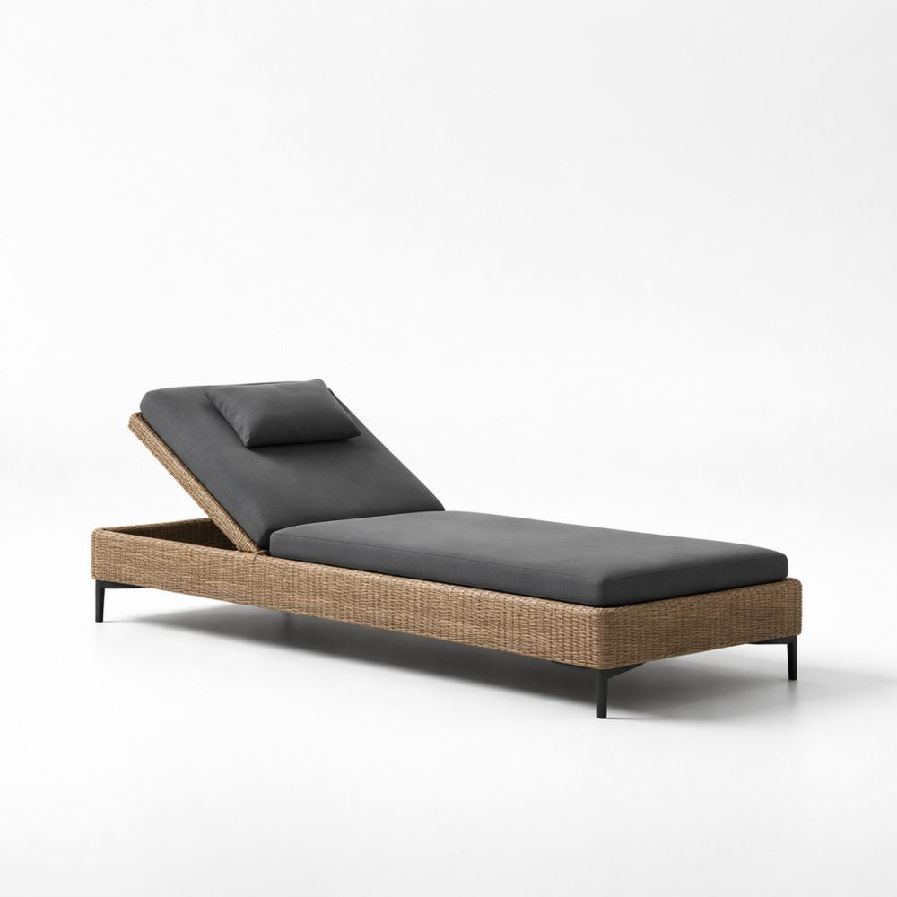 Outdoor Wicker Adjustable Chaise Lounge with Cushion Gray