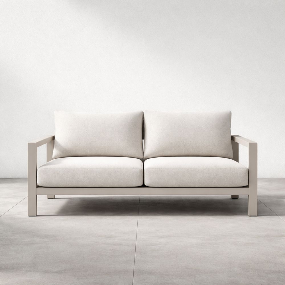Outdoor Loveseat Aluminum Frame Foam Cushions Off-White 150cm