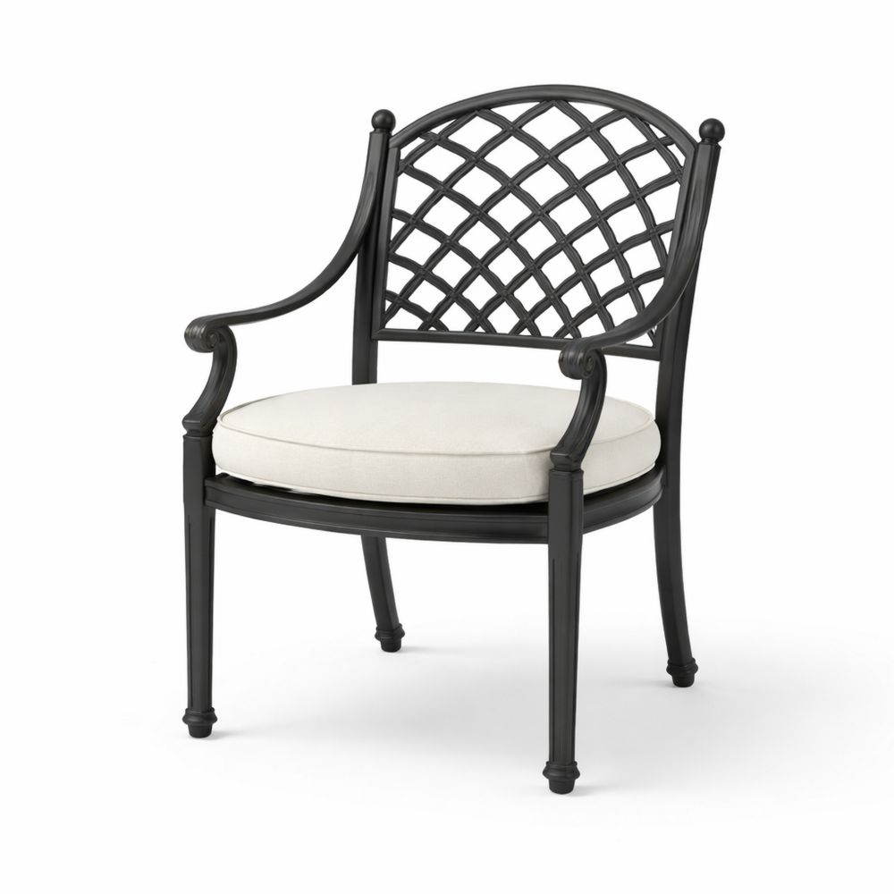 Black Cast Aluminum Armchair with Ivory Cushion