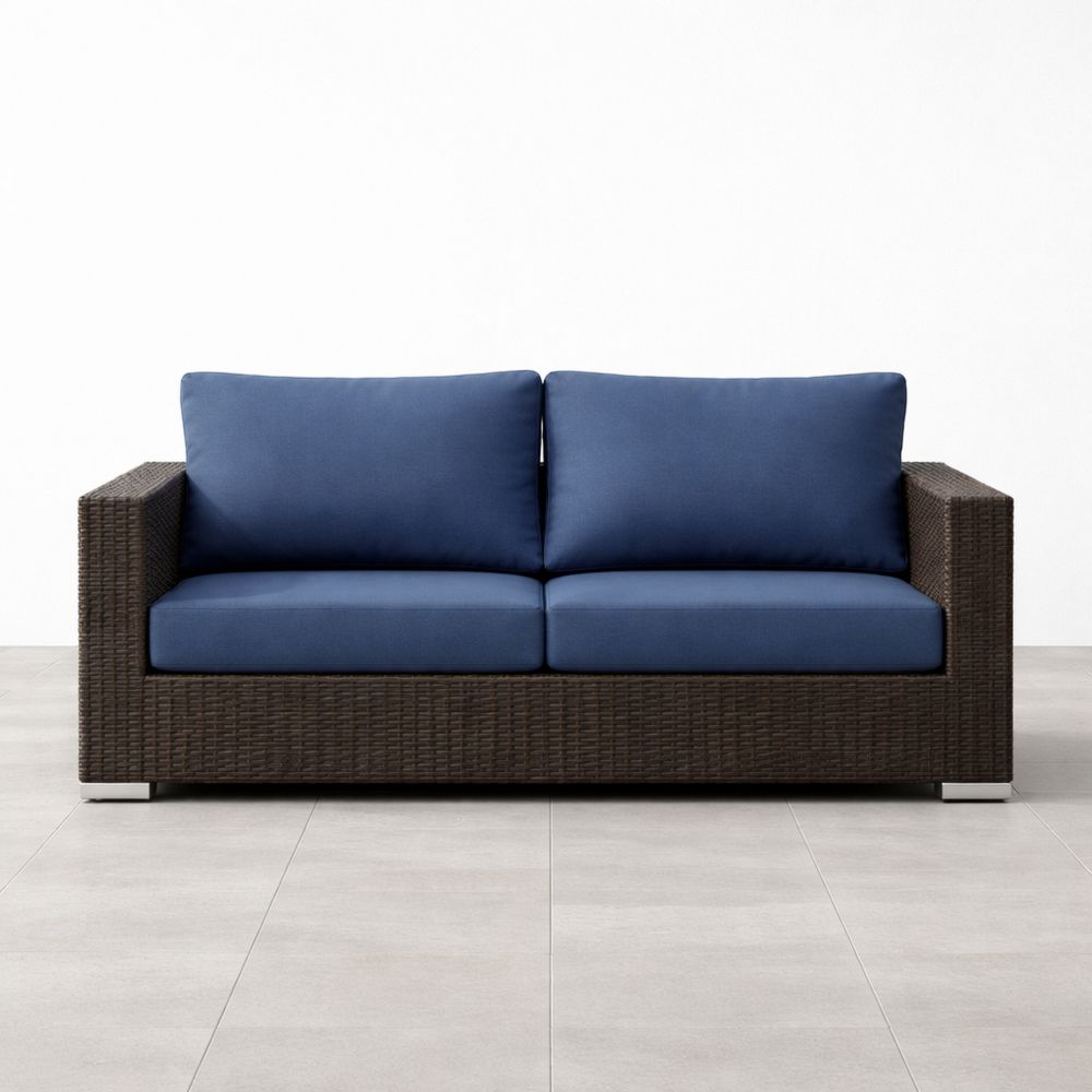 Outdoor Wicker Sofa with Polyester Cushions Blue 200cm