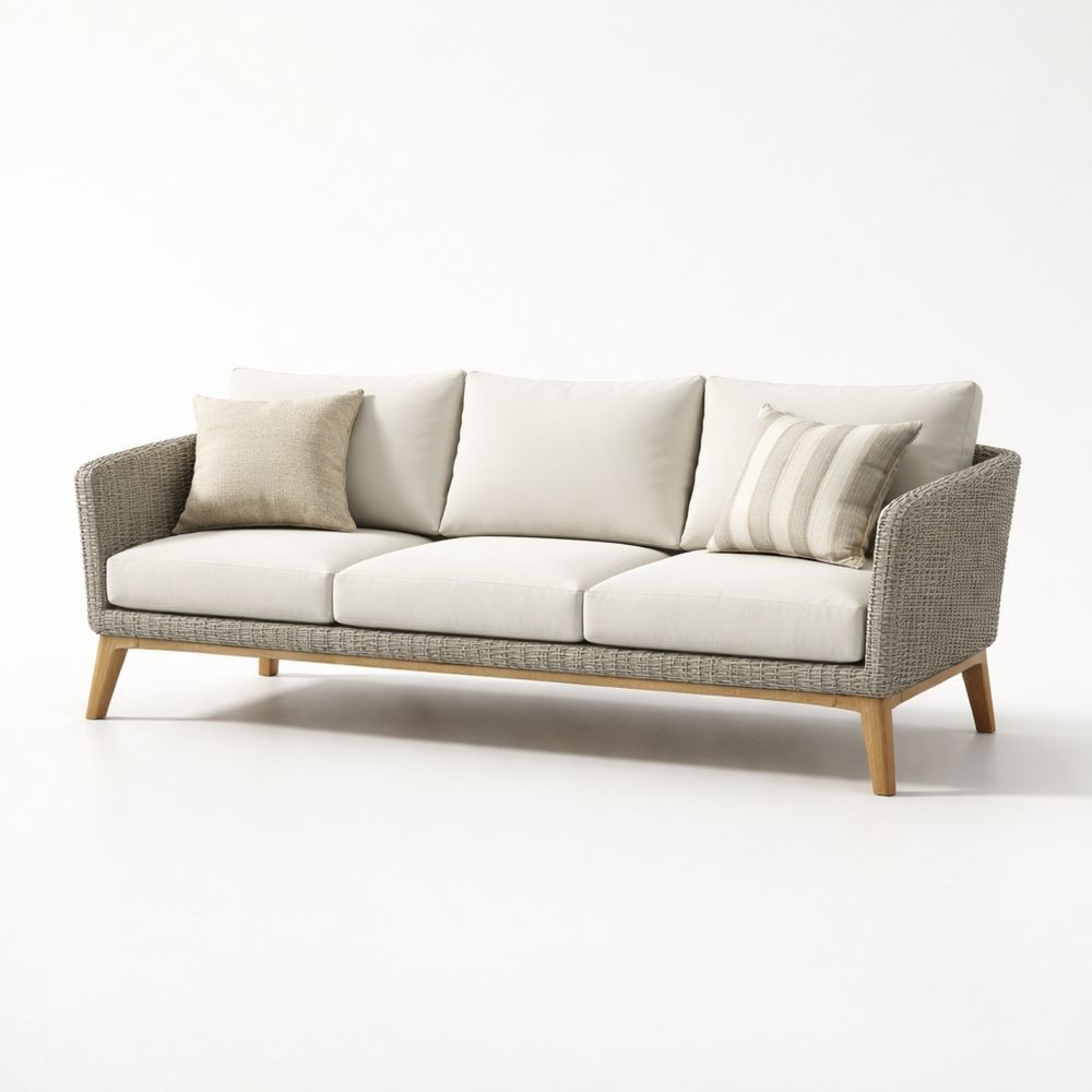 Three-Seater Outdoor Sofa Woven Synthetic Rattan Aluminum Frame with Cushions