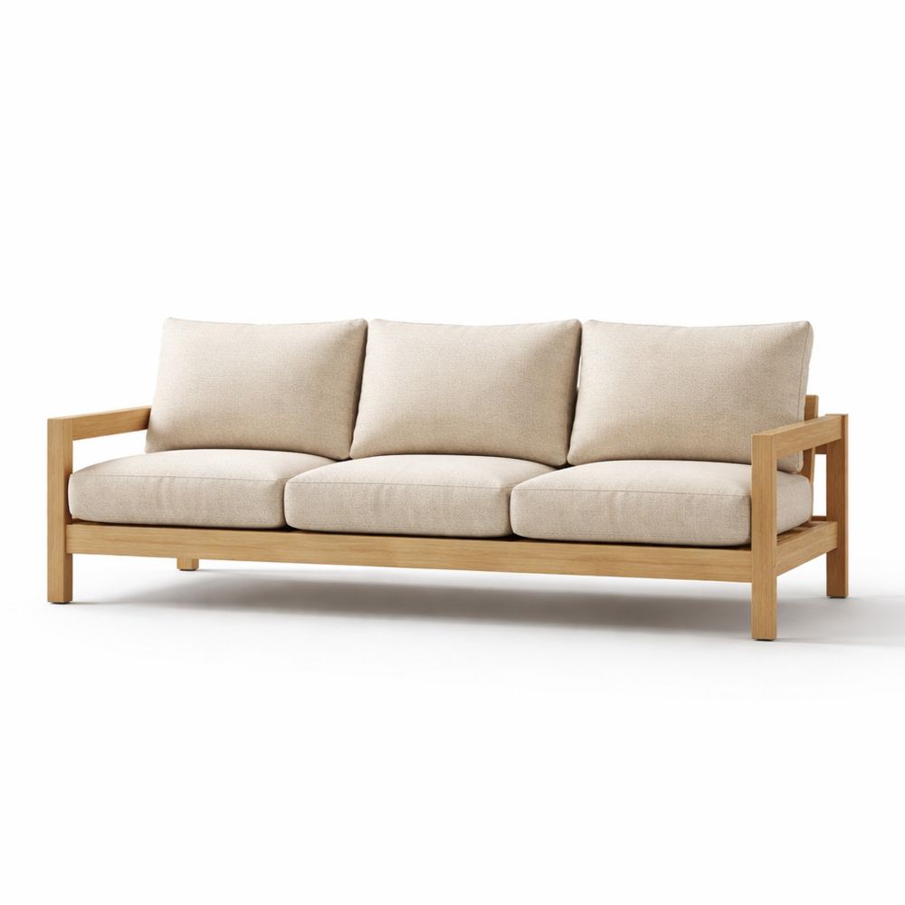 Outdoor Teak Sofa with Beige Cushions