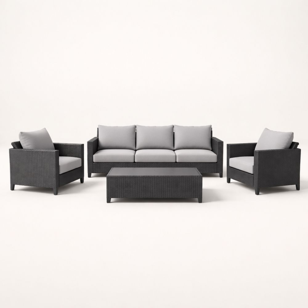 Outdoor Wicker Sofa Set with Cushions Black/Grey