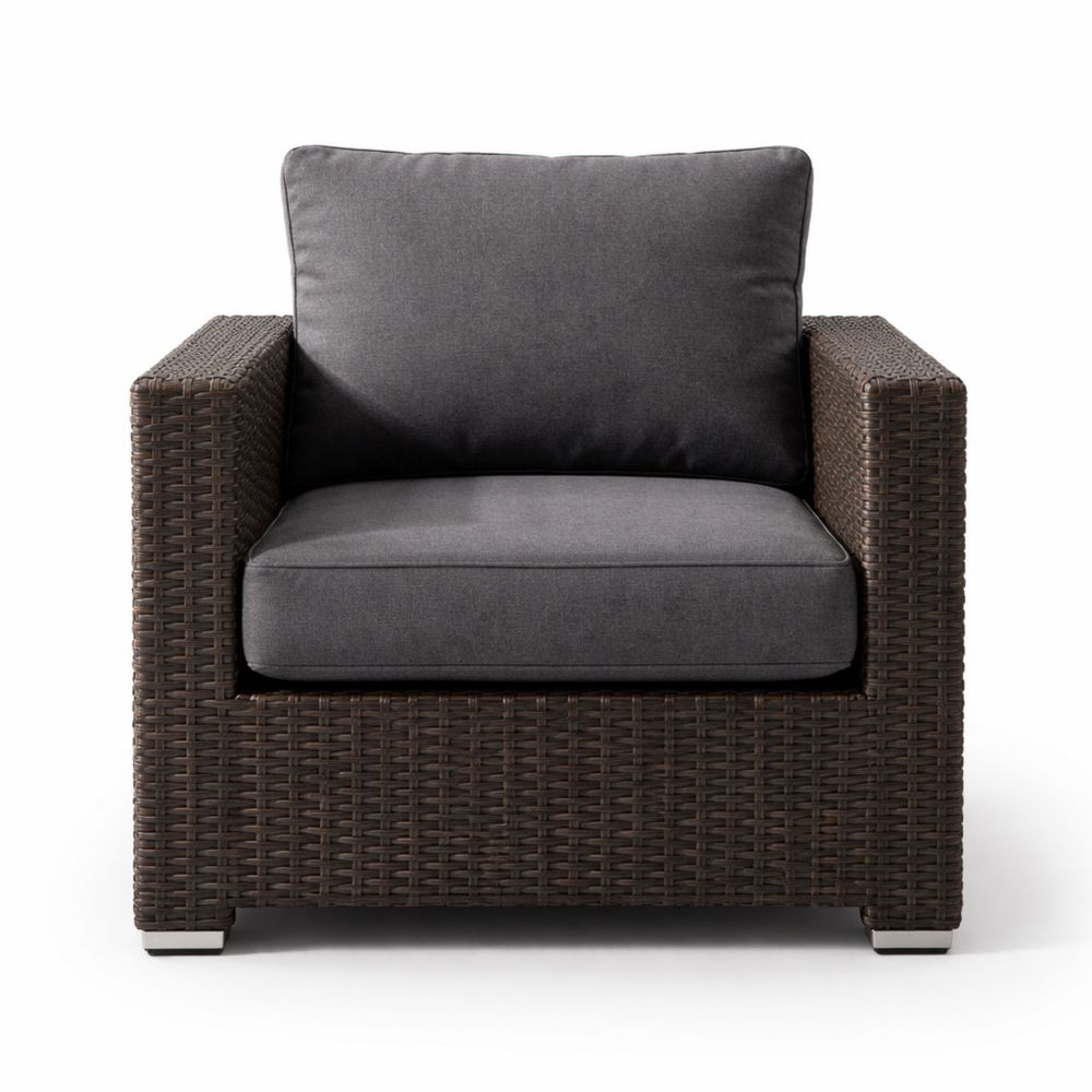 Wicker Patio Armchair with Cushions Dark Brown/Gray