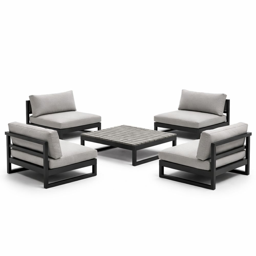 Outdoor Aluminum Lounge Chair Set with Coffee Table Grey