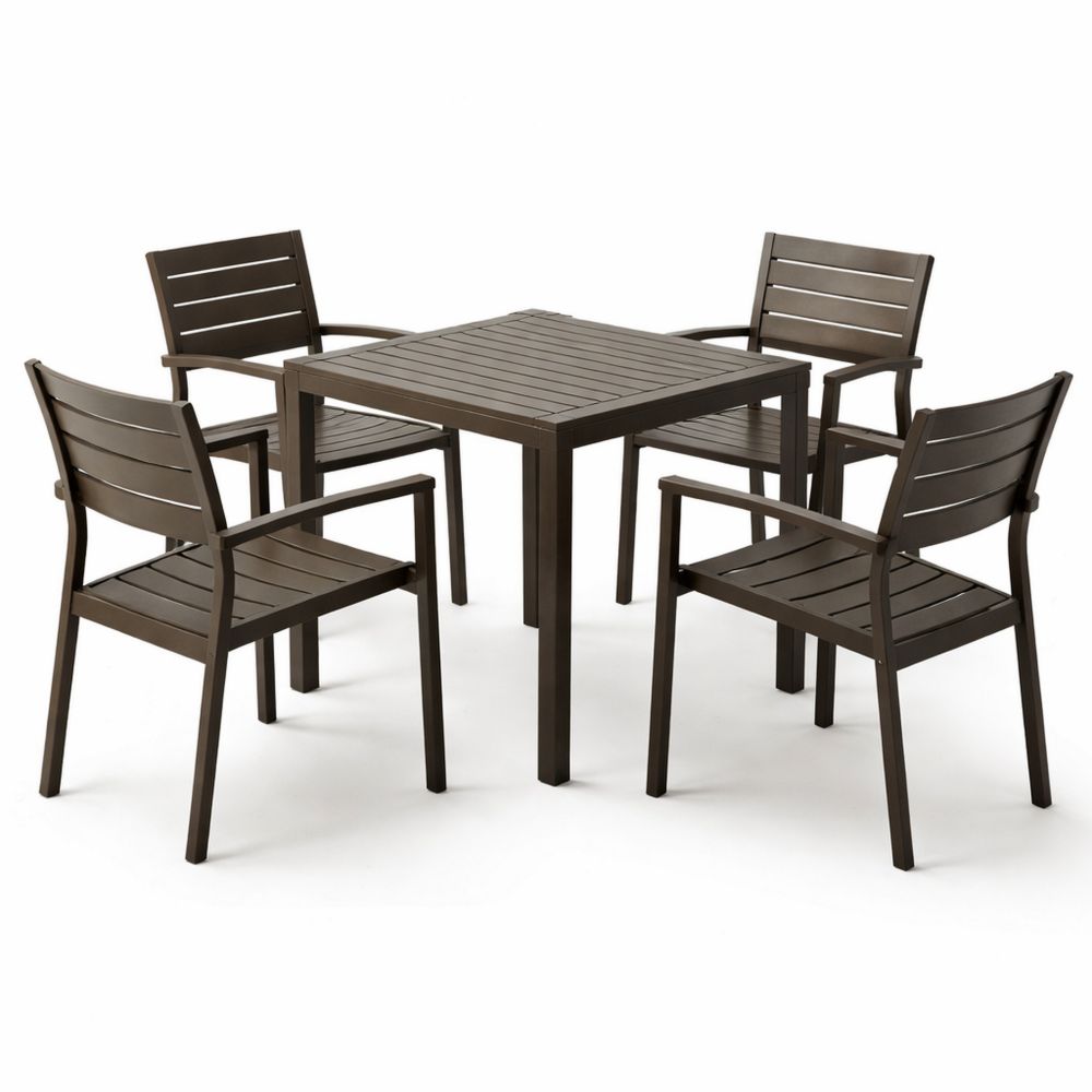 Aluminum Outdoor Dining Set with 4 Chairs Brown