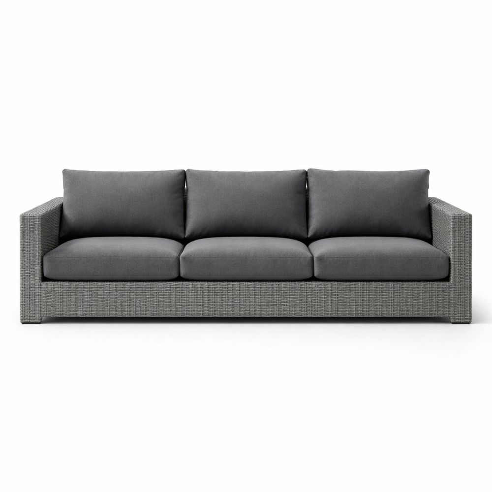 Outdoor Rattan Wicker Sofa with Removable Gray Cushions