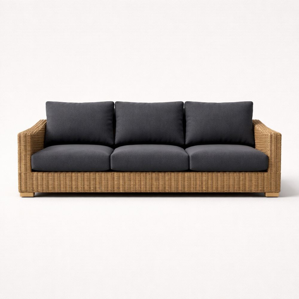 Wicker Rattan Sofa with Polyester Cushions Brown/Gray