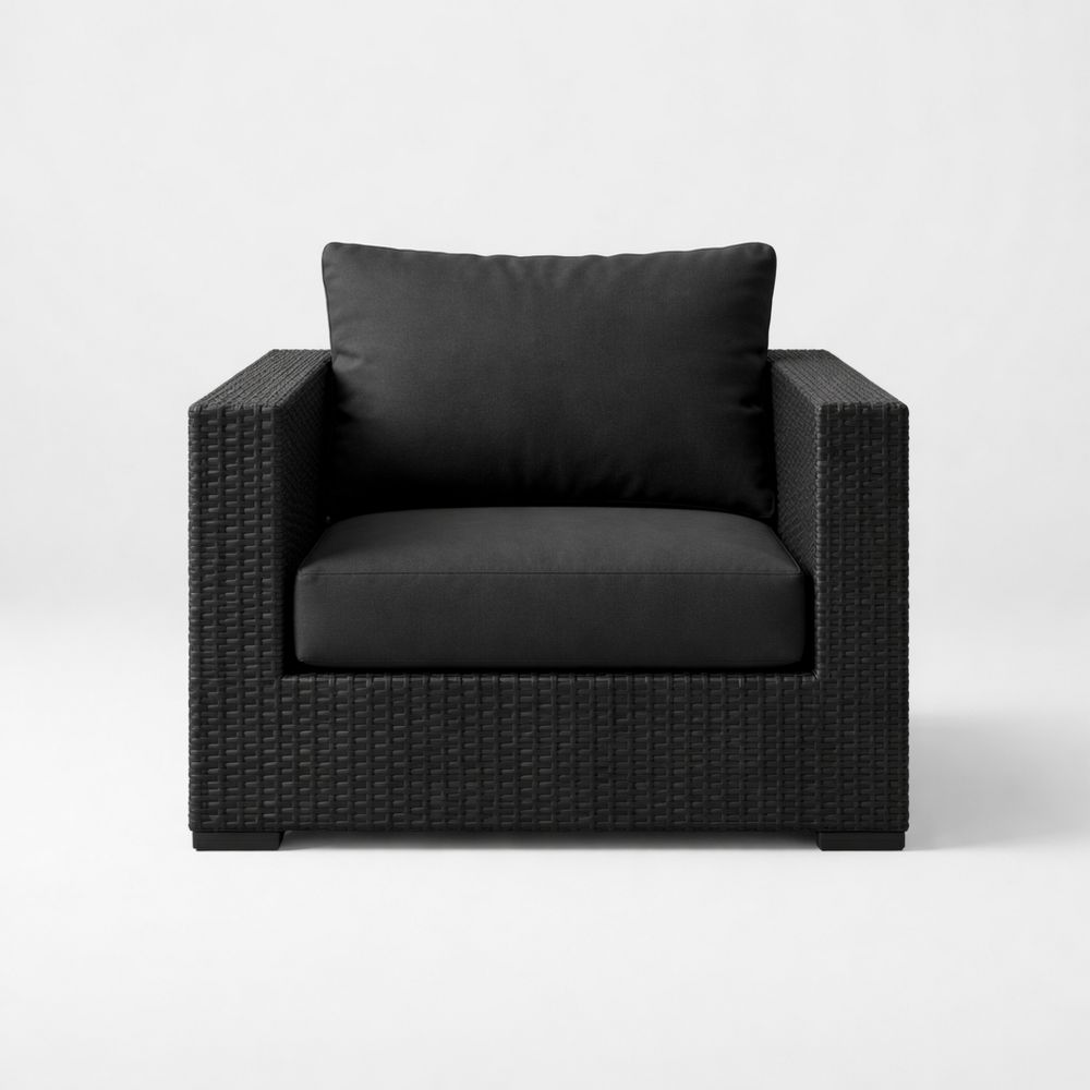 Black Outdoor Wicker Armchair with Cushion