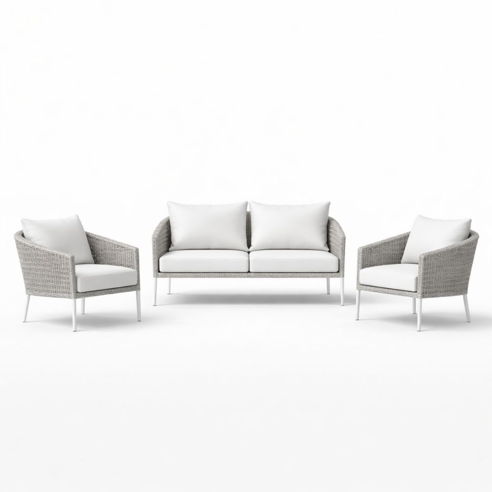 Outdoor Wicker Sofa Set with Cushions Grey/White