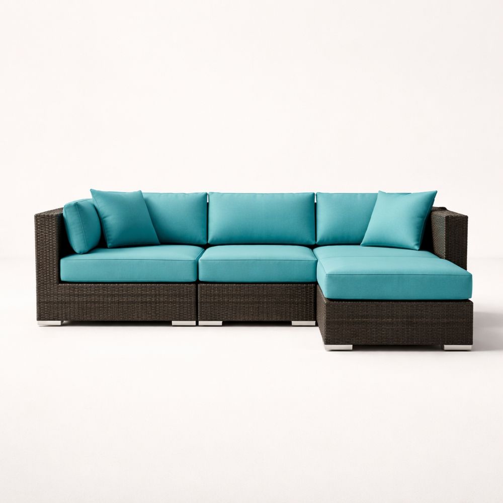 Modular Wicker Outdoor Sectional Sofa with Turquoise Cushions