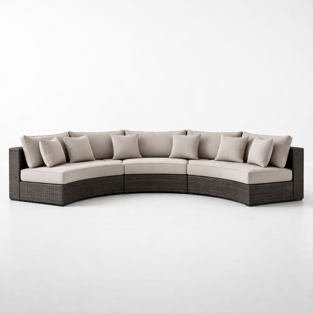 Outdoor Sectional Sofa Set Woven Rattan Frame with Polyester Cushions in Beige