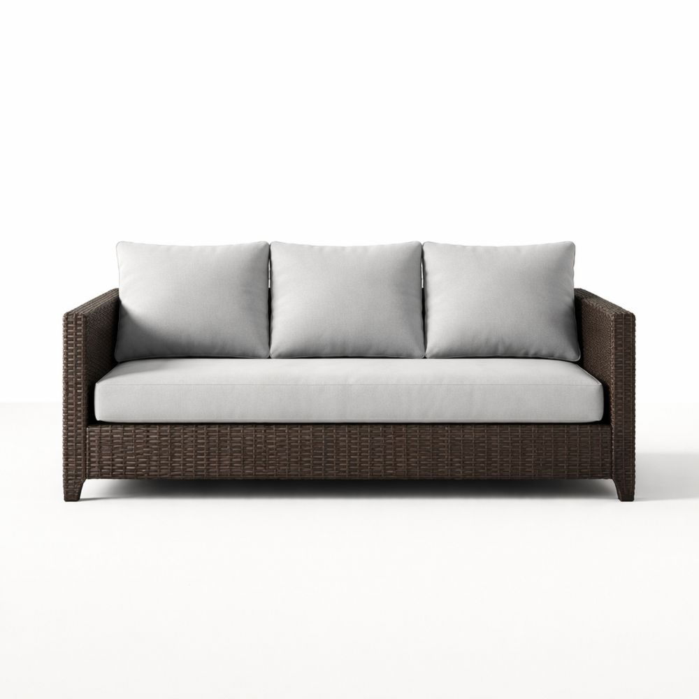 Outdoor Sofa Woven Resin Frame with Grey Cushions 200cm