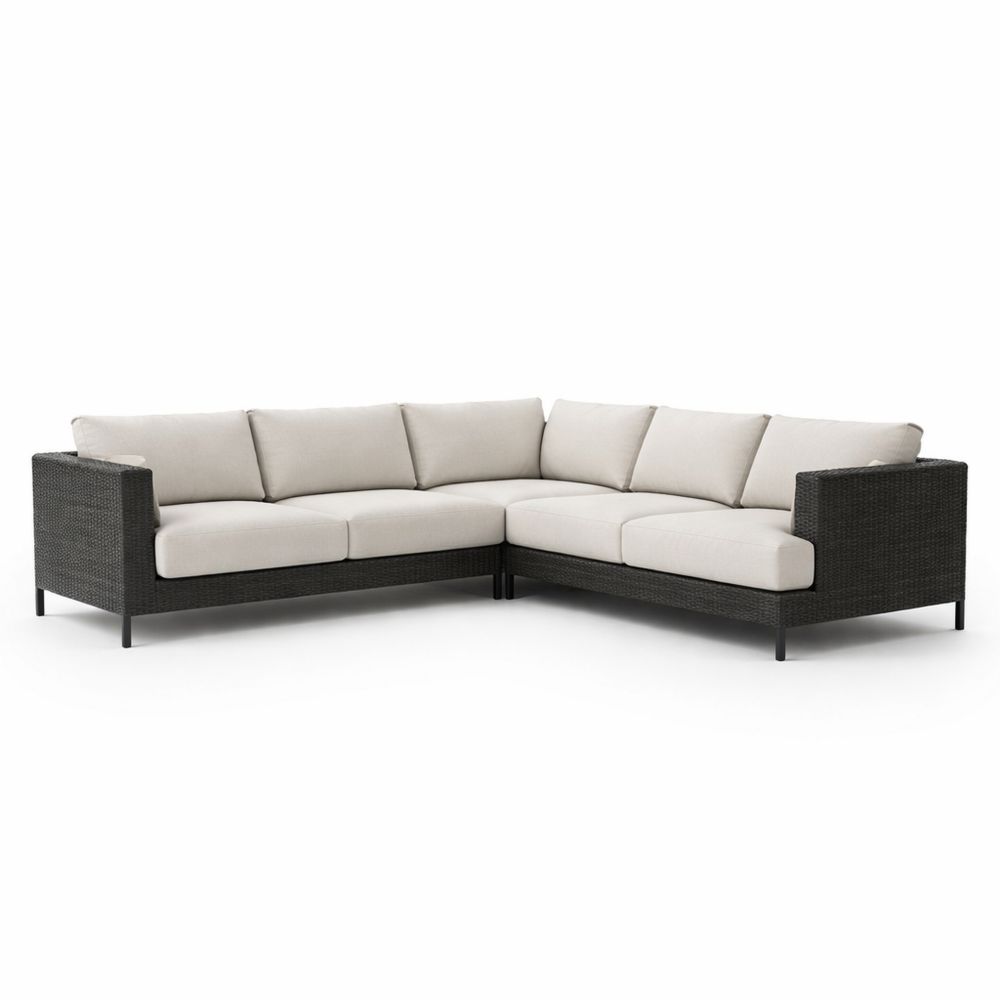 Outdoor Sectional Sofa Set Resin Wicker with Beige Cushions L-Shaped 286cm x 286cm x 73cm