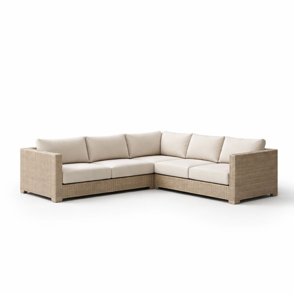 Wicker L-Shaped Outdoor Sectional Sofa with Beige Polyester Cushions 250cm x 250cm