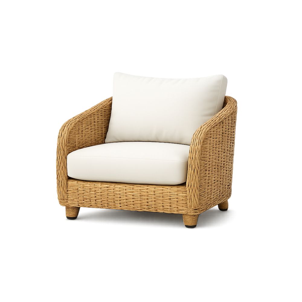 Wicker and Polyester Armchair with Beige Cushions 90x85x75 cm