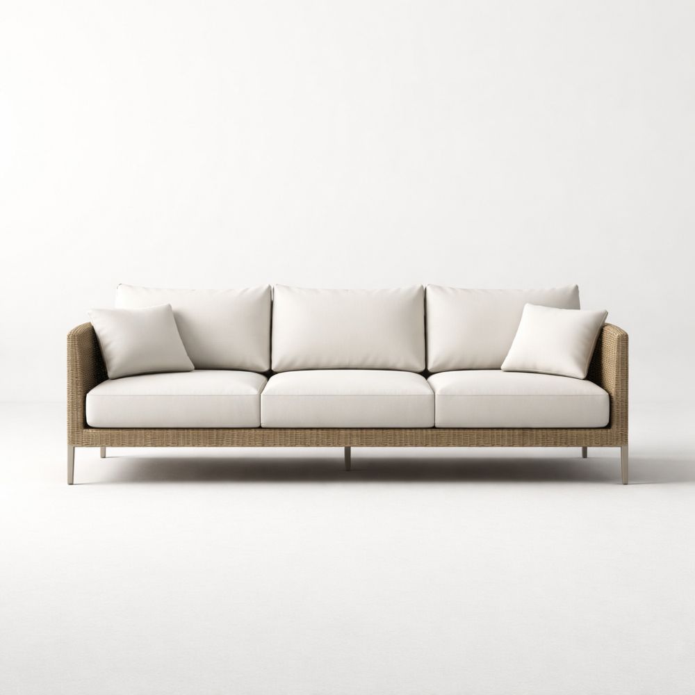 Outdoor Sofa Aluminum Frame PE Rattan Off-White 3-Seater