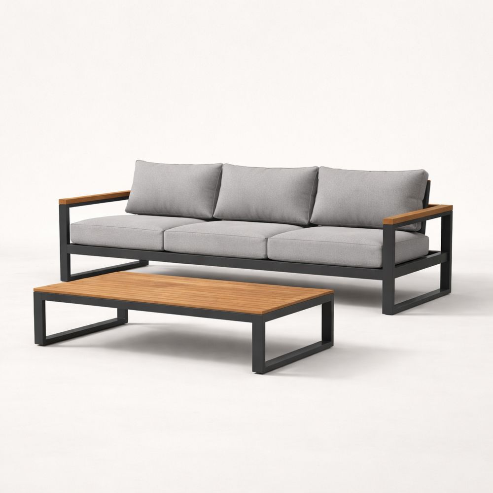 Outdoor Sofa and Coffee Table Set with Aluminum Frame and Cushions