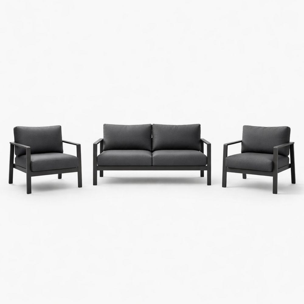 Outdoor Sofa Set Aluminum Frame Polyester Cushions Charcoal