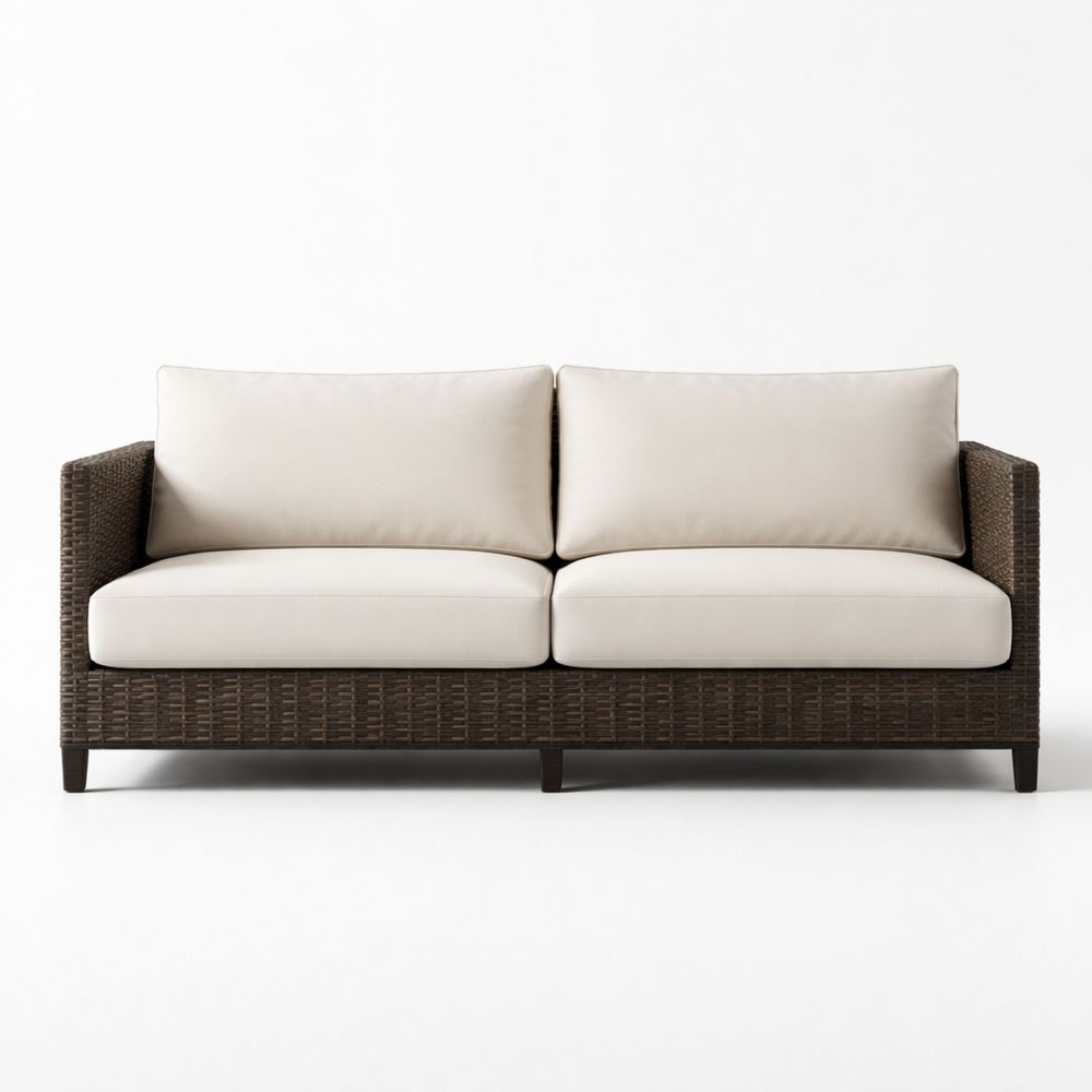Wicker Sofa with Polyester Cushions Beige 150cm
