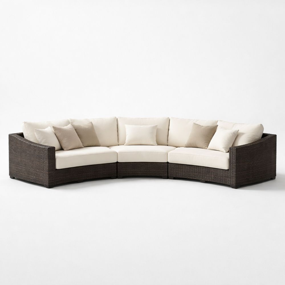 Rattan Curved Sectional Sofa Set with Beige Cushions