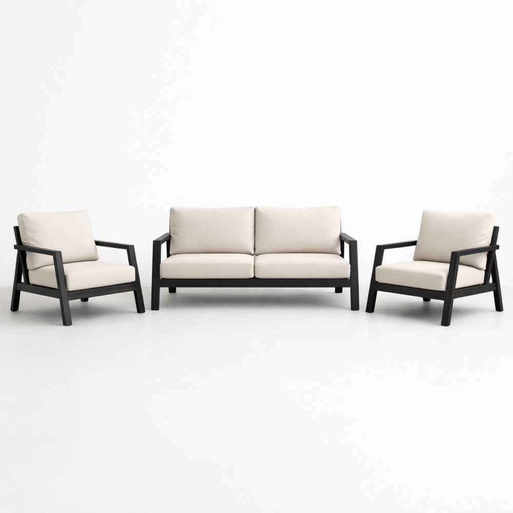 Outdoor Sofa Set Polyester Cushions Metal Frame Beige and Black