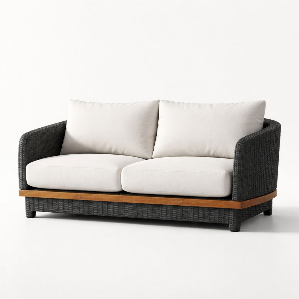 Outdoor Wicker Loveseat with Acrylic Cushions and Teak Base