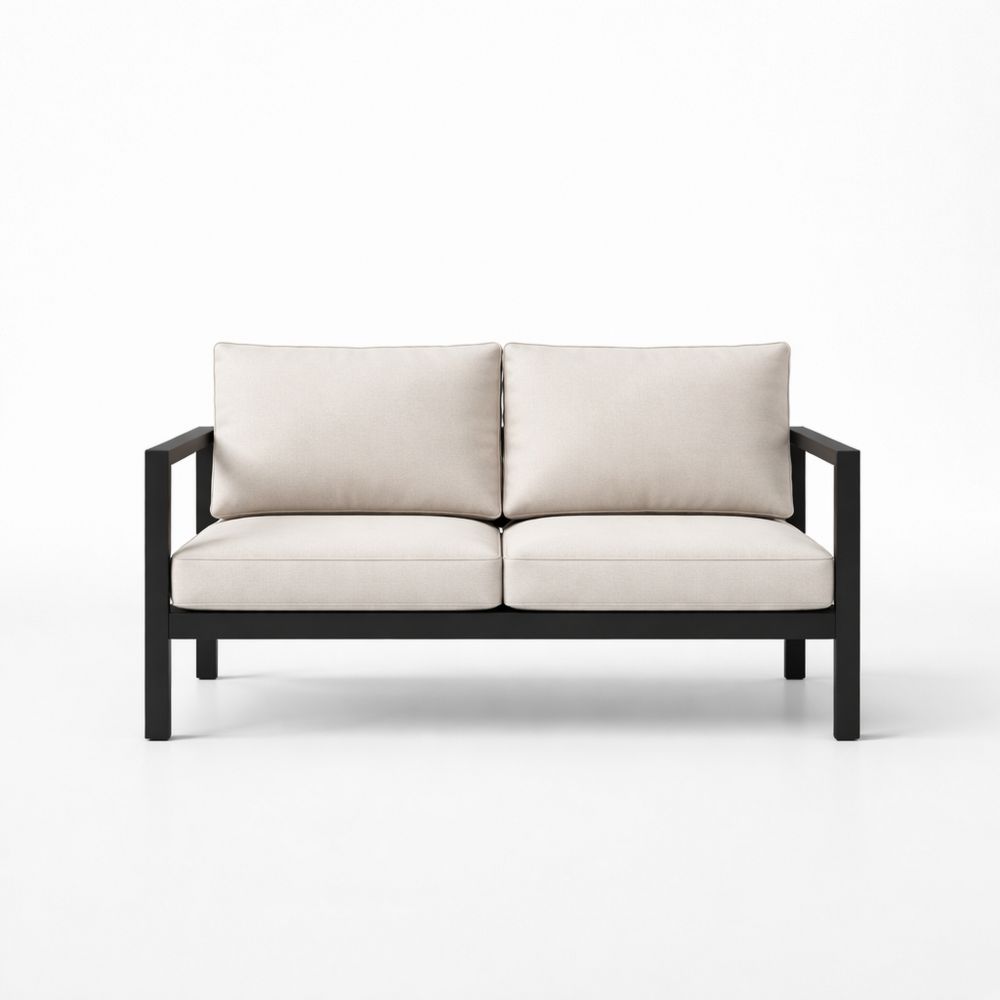 Outdoor Two-Seat Sofa Aluminum Frame Beige Cushions 140cm Width