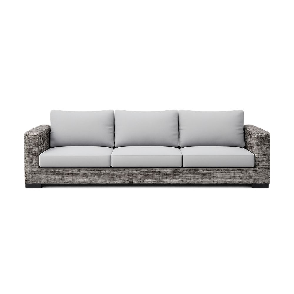 Grey Woven Rattan Outdoor Sofa with Cushions