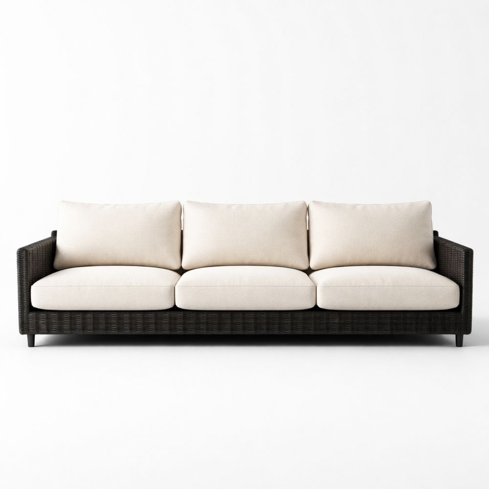 Outdoor Wicker Sofa with Beige Cushions and Aluminum Frame 3-Seater