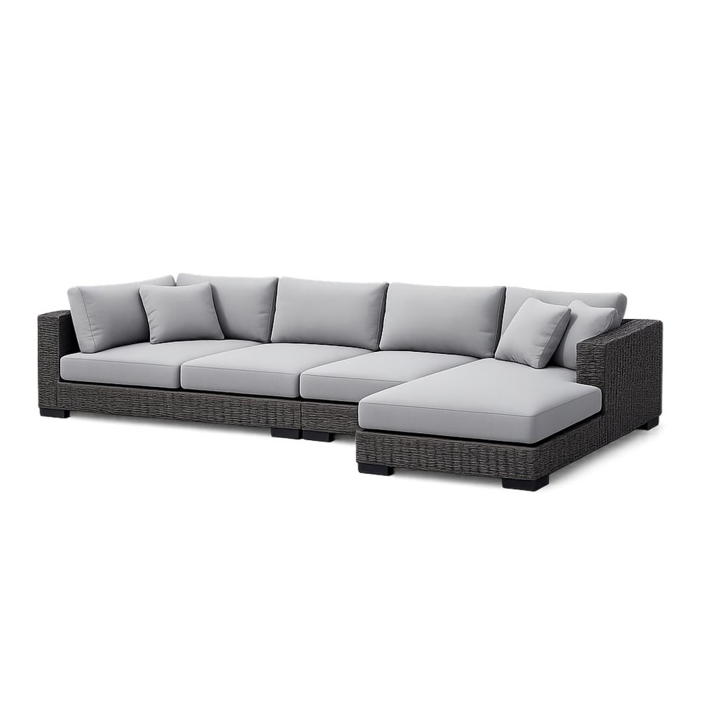 Outdoor Sectional Sofa Set Wicker Frame with Cushions Light Grey