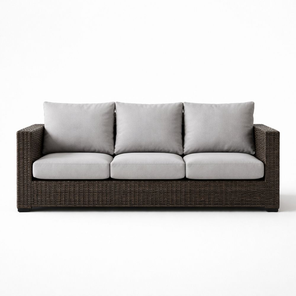 Outdoor Wicker Sofa Three-Seater PE Rattan with Cushions Gray