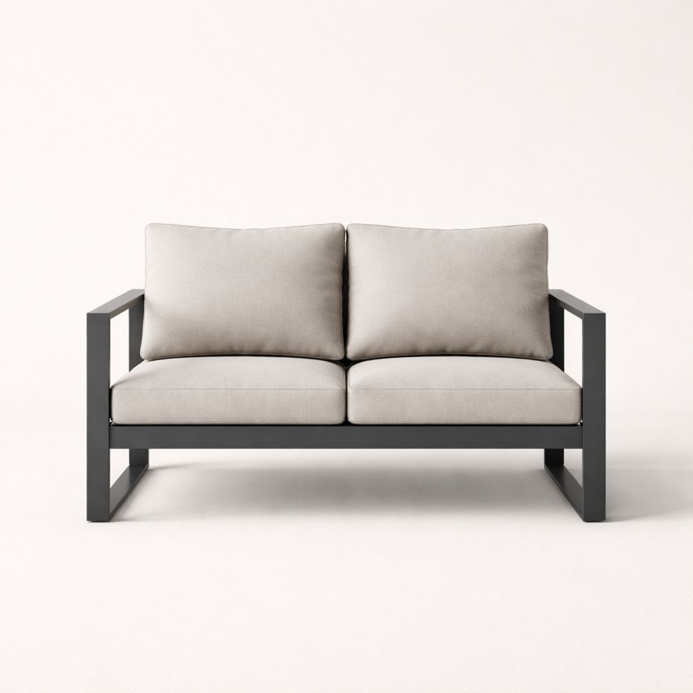 Outdoor Loveseat Aluminum Frame Polyester Cushions 152cm Gray