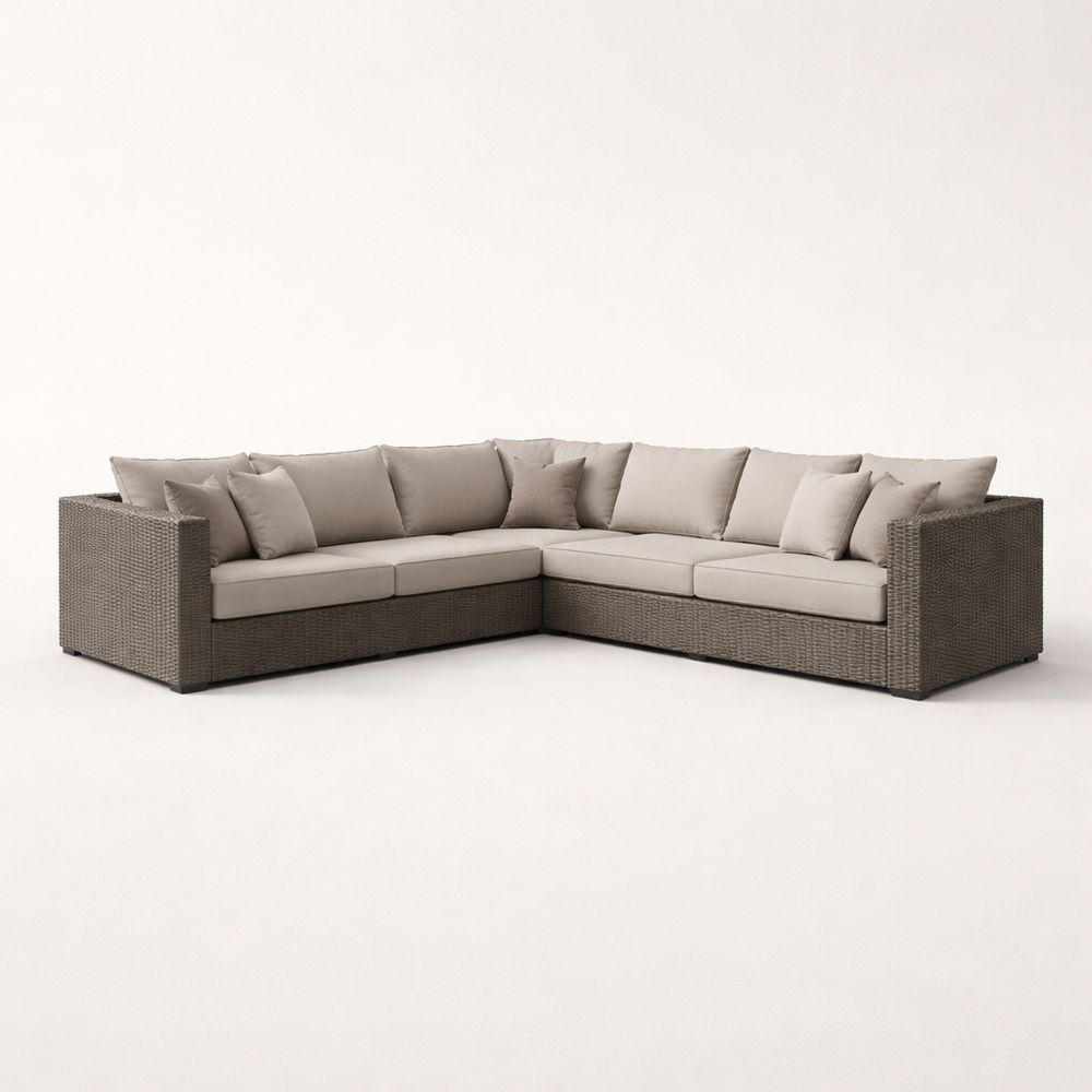 Outdoor Sectional Sofa Set Rattan L-Shaped Beige Cushions