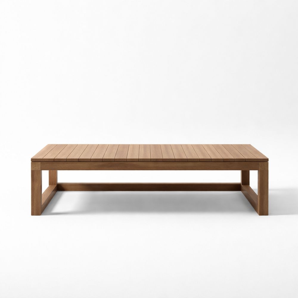 Rectangular Solid Teak Coffee Table 140cm x 60cm x 30cm Brown