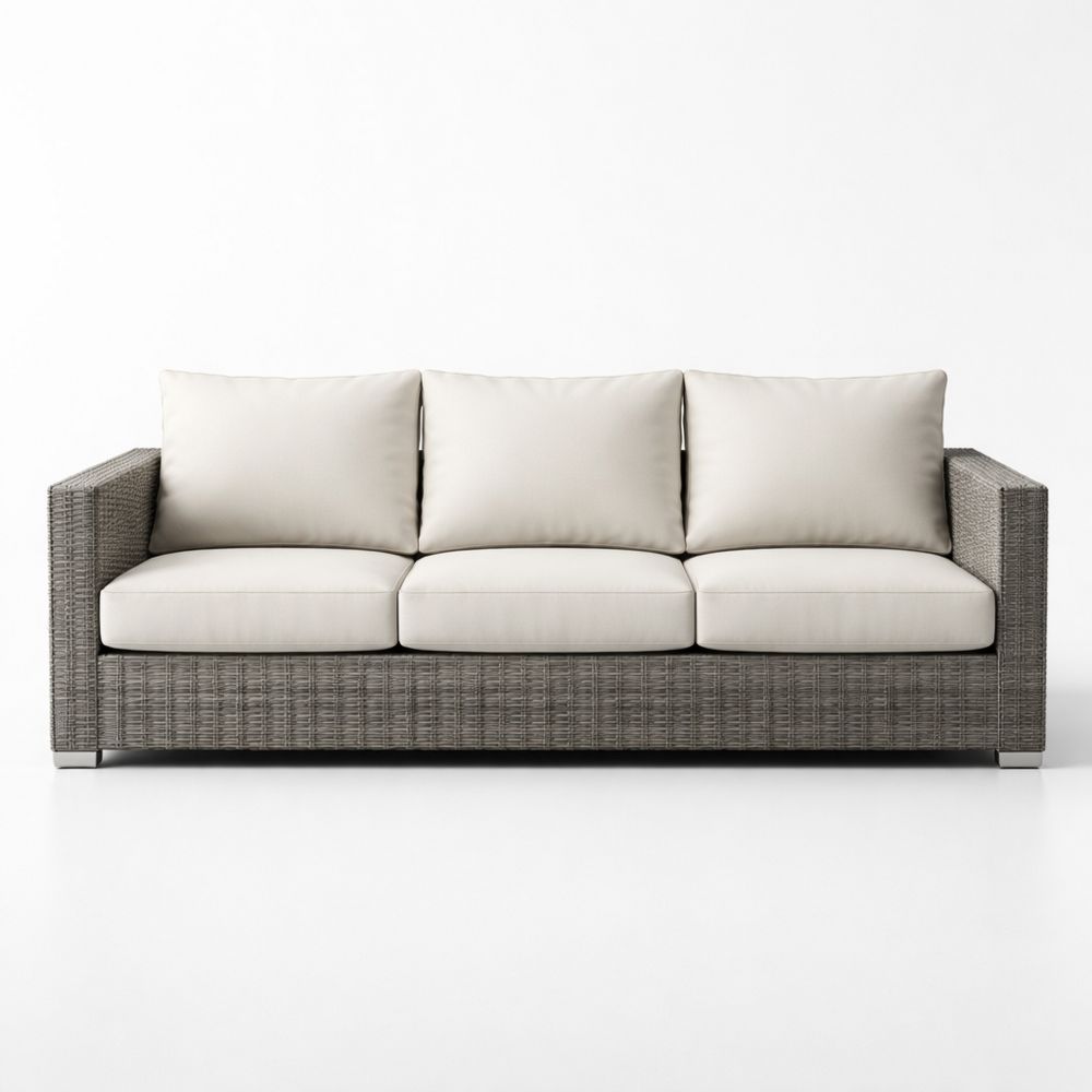 Outdoor Sofa Set Wicker Rattan Beige Cushions 200cm