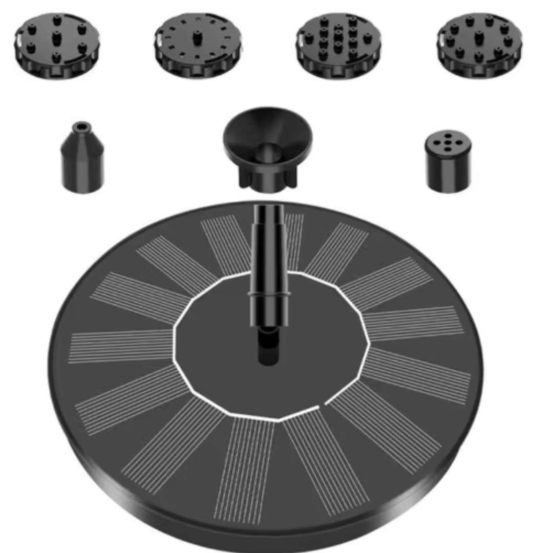 Solar Fountain with 6 Nozzles – Solar Powered, Rechargeable Battery, LED Option