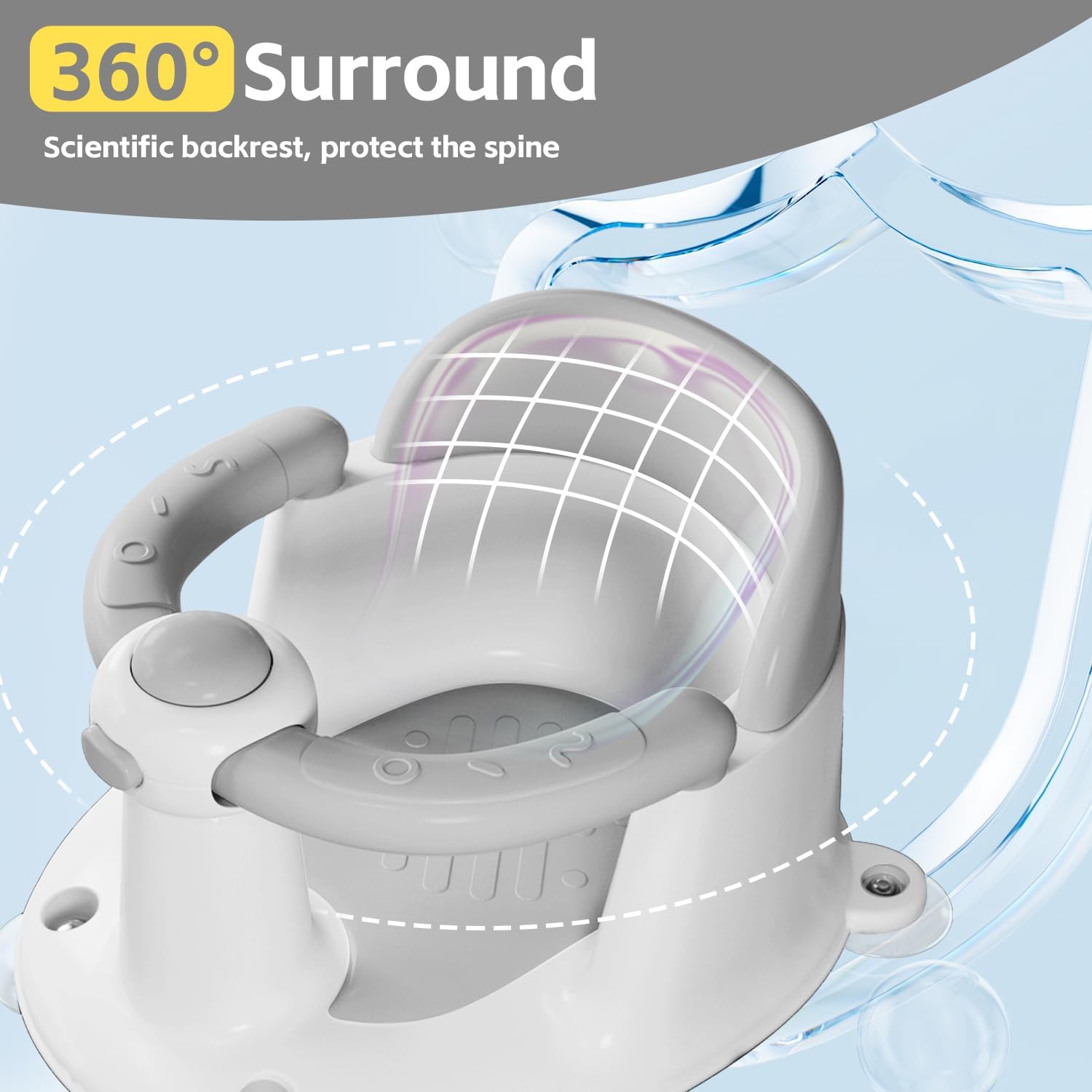 Baby Bath Seat for Babies 6 Months & Up, Non-Slip Infant Toddler Baby Bathtub Bath Seat for Sitting Up, Baby Tub Seat with Suction Cups for Shower (Grey)